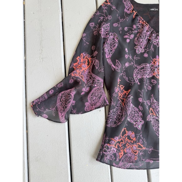 Sweet Silk Black And Purple Flutter Sleeve Top Dark Fairy Whimsigoth L - Picture 3 of 16